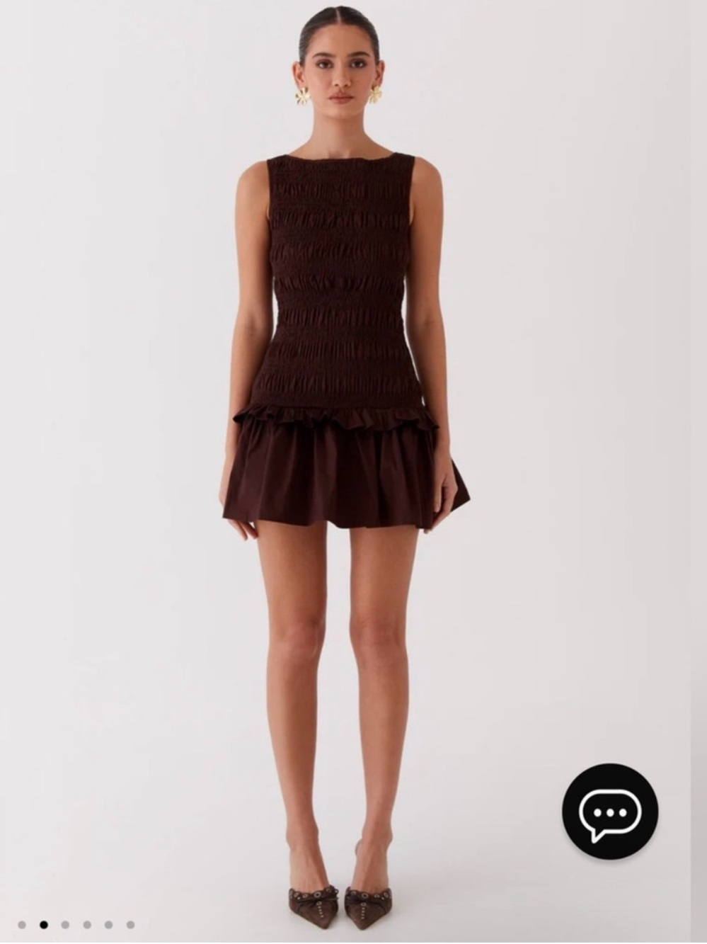 Peppermayo Garden Kisses Shirred Mini Dress in Chocolate - Size 10 - Picture 4 of 15